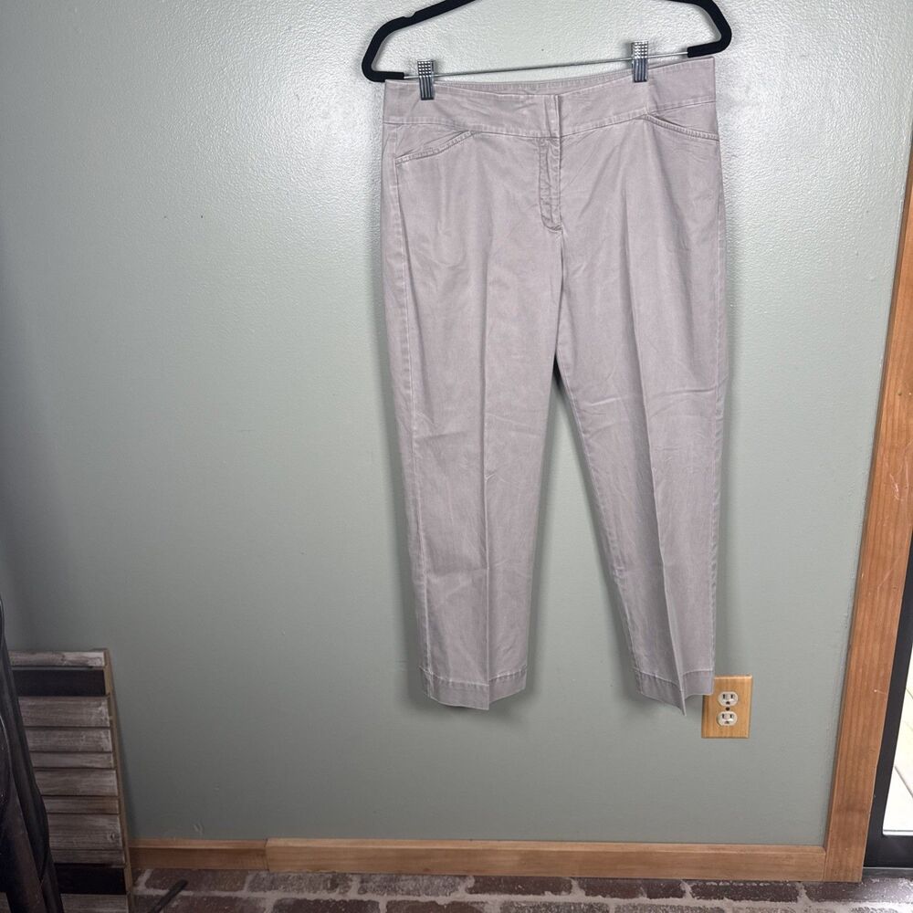 Eileen Fisher Cotton Blend Cropped Beige Gray Greige‎ Pants Women's Size 10